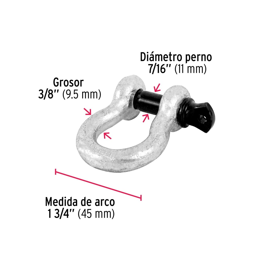 Grillete de acero forjado 3/8', Fiero