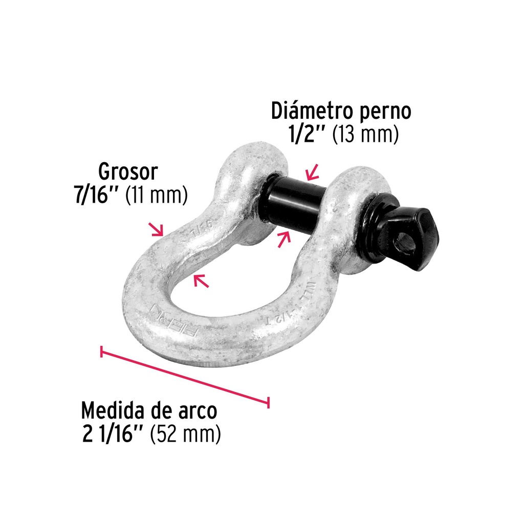 Grillete de acero forjado 7/16', Fiero