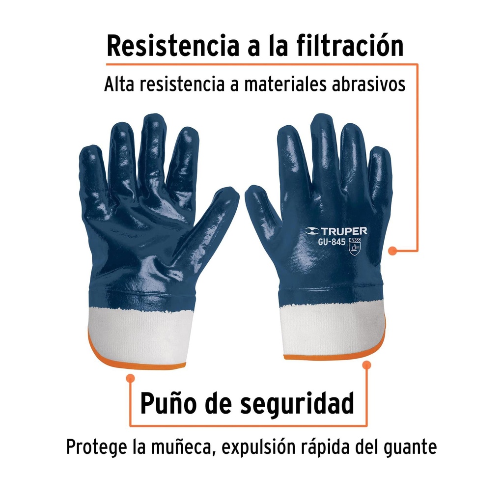 Guantes de algodón recubiertos de nitrilo, puño seguridad