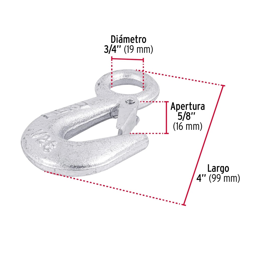 Gancho eslinga de acero forjado 3/4', carga 500 kg, Fiero