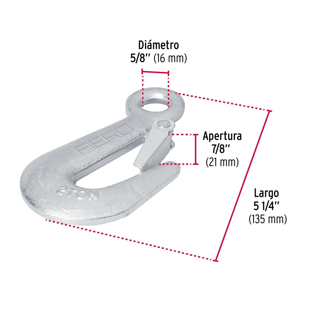 Gancho eslinga de acero forjado 5/8', carga 2000 kg, Fiero