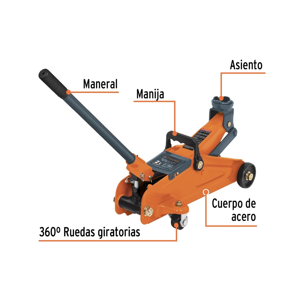 Gato de patín 2 ton de 30 movimientos con maletín, Truper