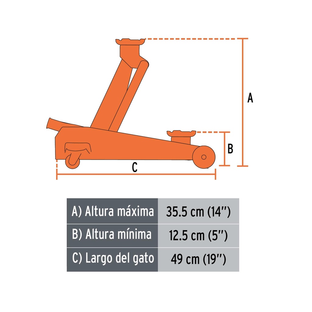 Gato de patín 2 ton de 50 movimientos, Truper