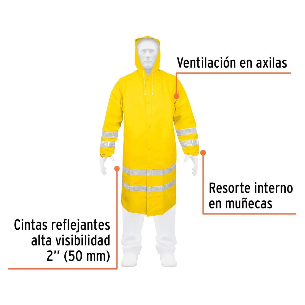 Gabardina impermeable doble capa con reflejante, CH, Truper