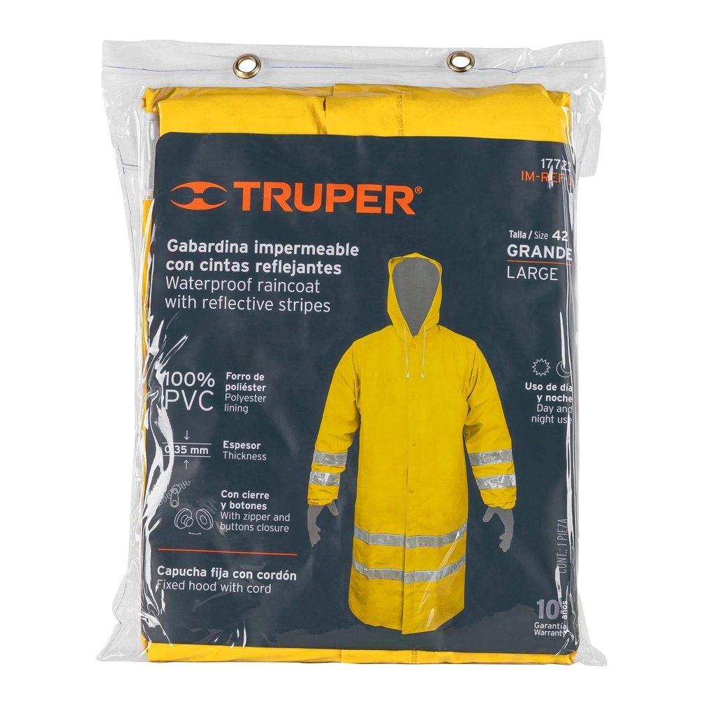 Gabardina impermeable doble capa con reflejante, G, Truper