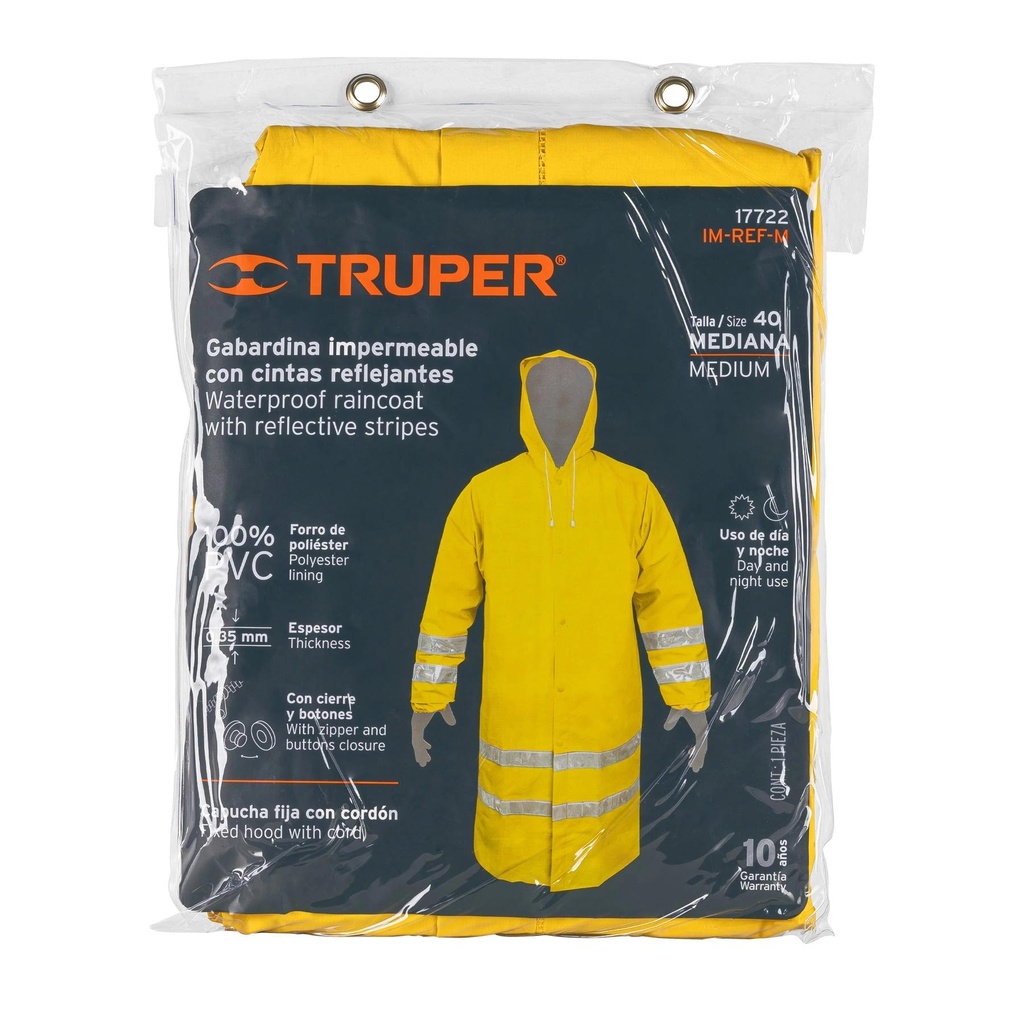 Gabardina impermeable doble capa con reflejante, M, Truper