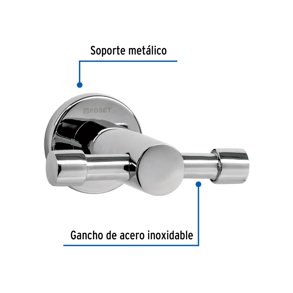 Gancho doble metálico cromo para toallas, Foset Element