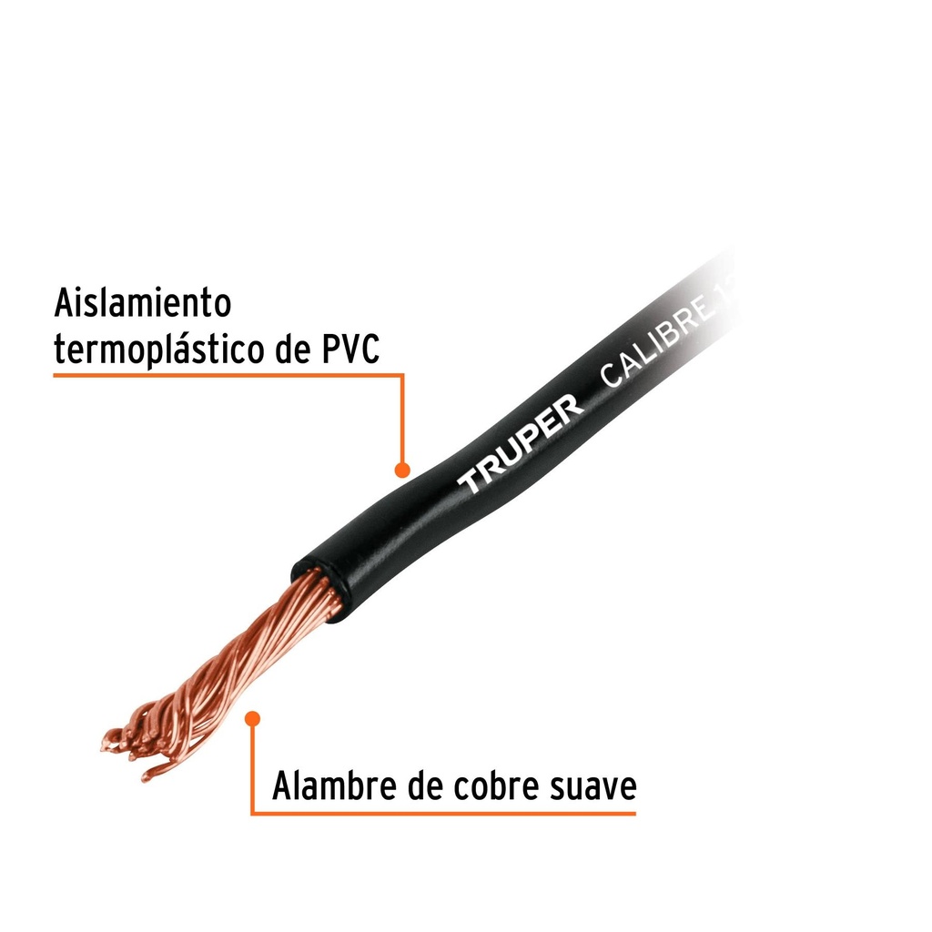 Carrete con 3.5 m de cable primario negro calibre 12, Truper