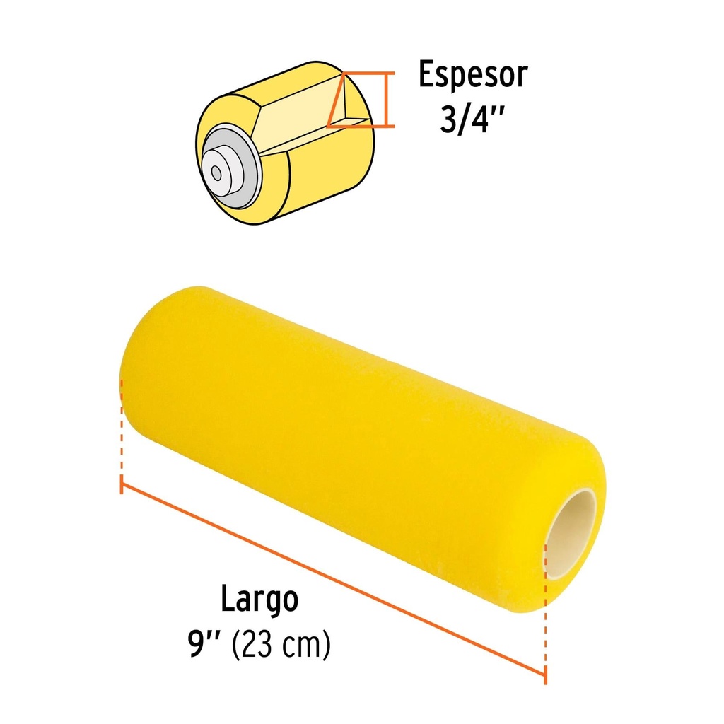 Felpa para rodillo, esponja 9 x 3/4', superficies rugosas