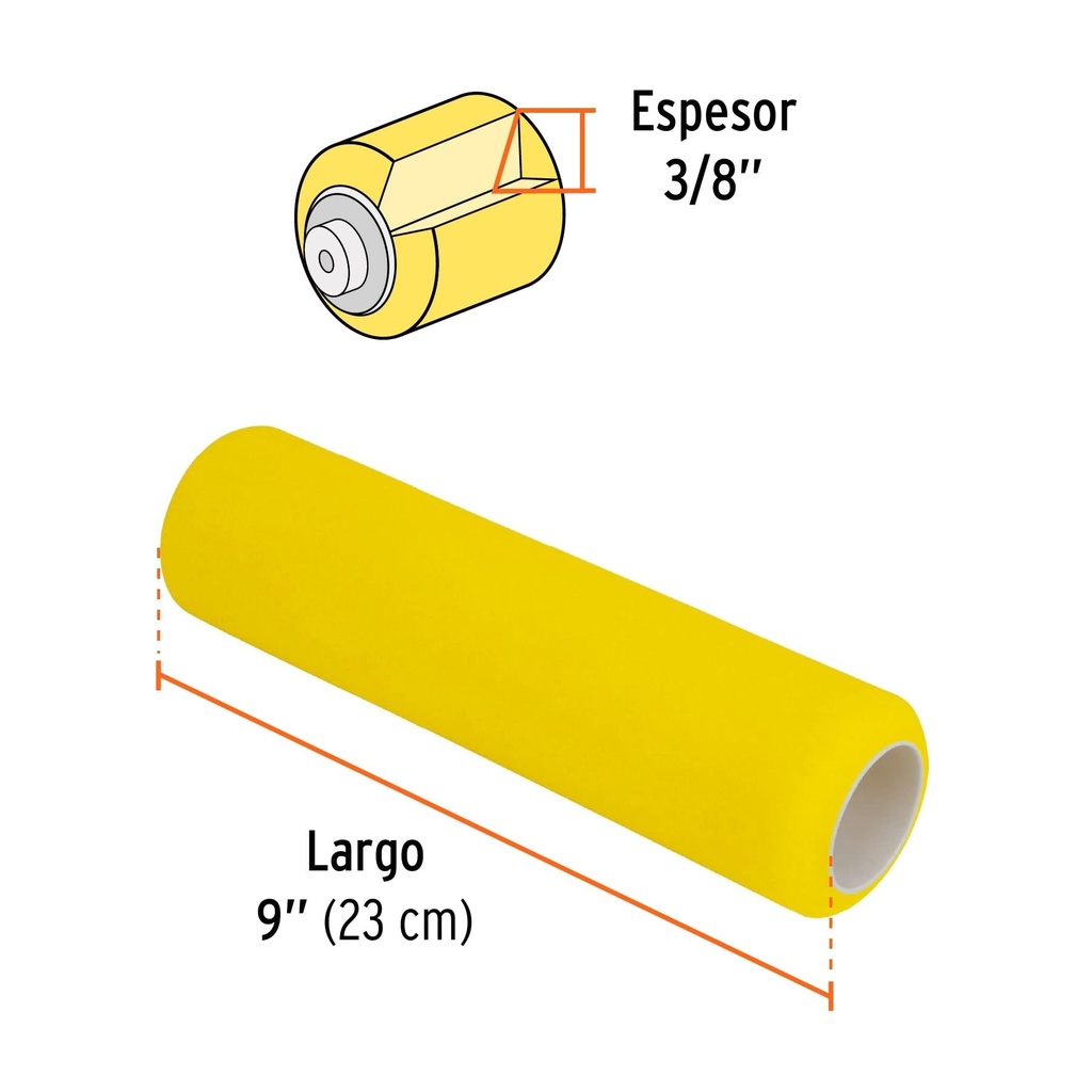 Felpa para rodillo, esponja 9 x 3/8', superficies lisas