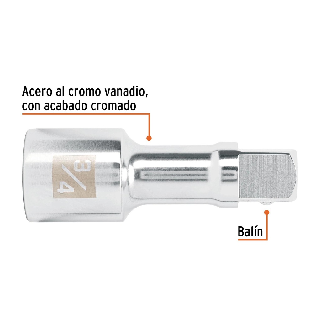 Extensión cuadro 3/4' para matraca, largo 4', Truper