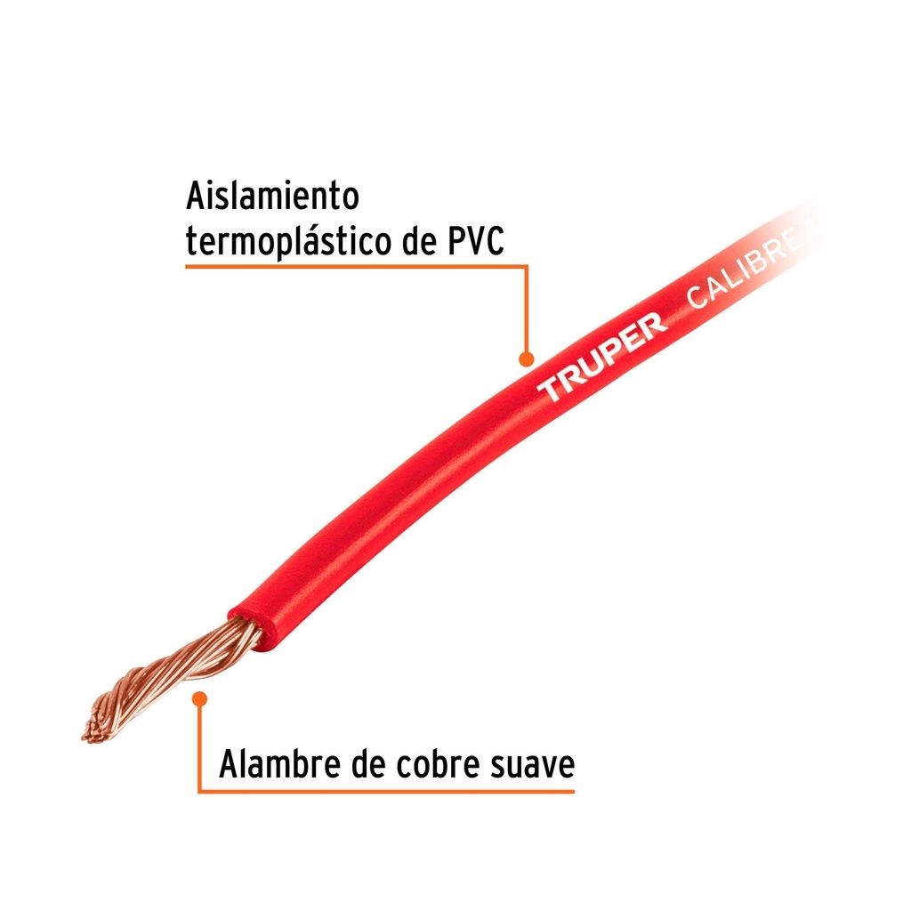 Carrete con 12 m de cable primario rojo calibre 18, Truper