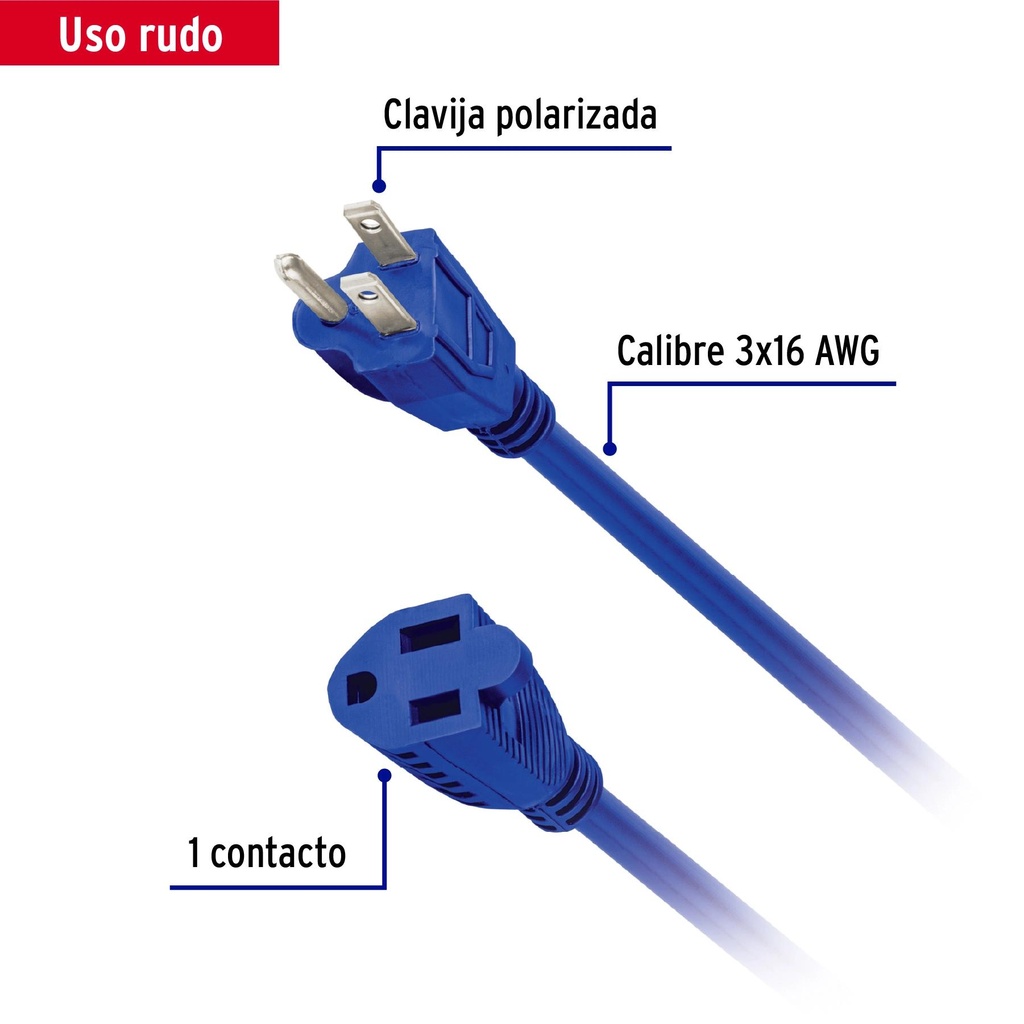 Extensión de uso rudo aterrizada 20 m calibre 16, Volteck