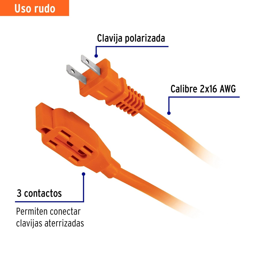 Extensión eléctrica de uso rudo 12 m 2x16 AWG, Volteck