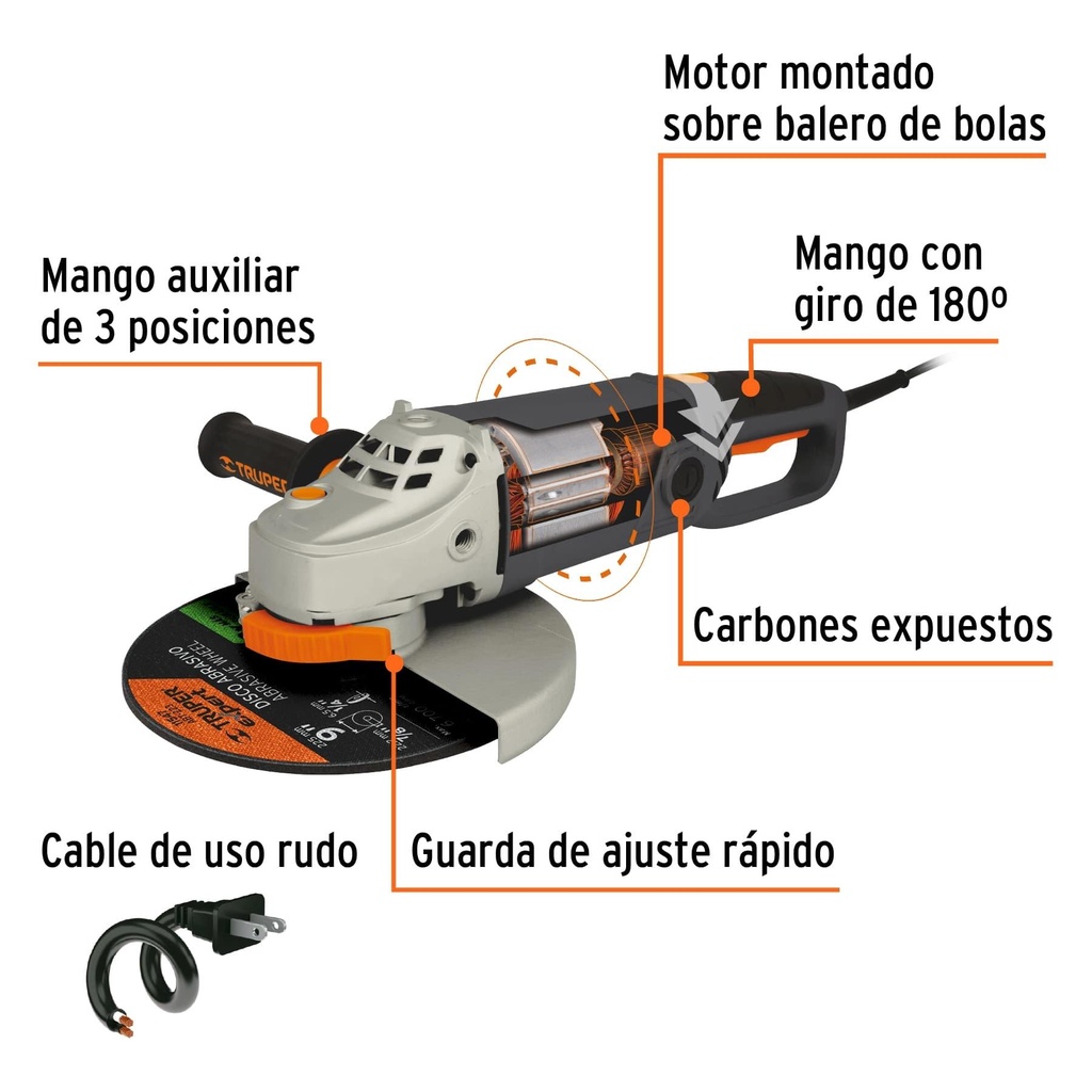 Esmeriladora angular 9' 2100 W, industrial, Truper