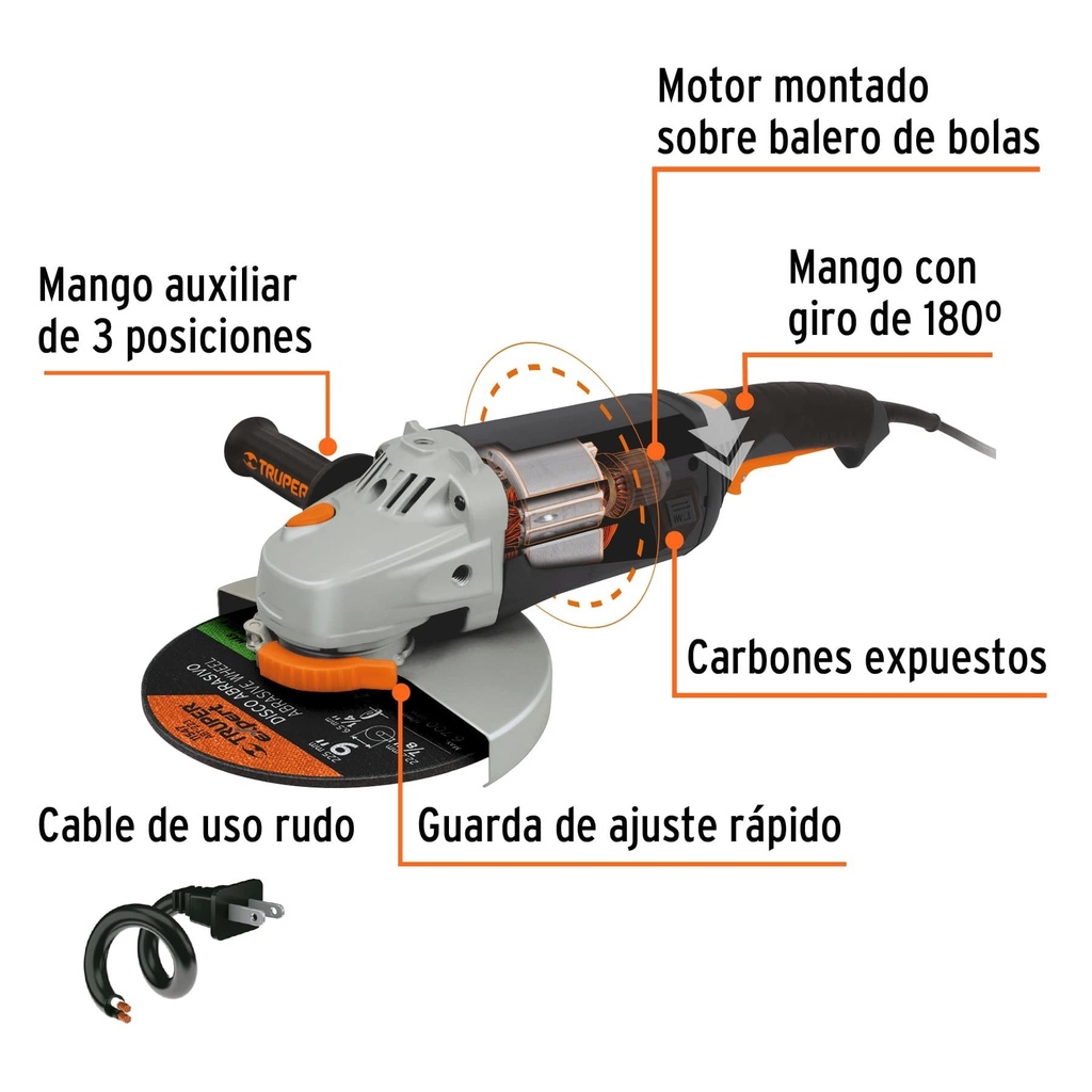 Esmeriladora angular 9' 2350 W, industrial, Truper