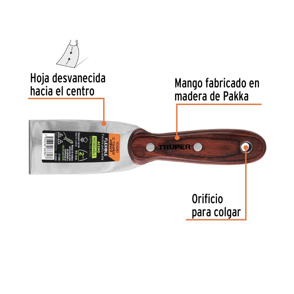 Espátula 2' acero inoxidable con mango de madera, Expert