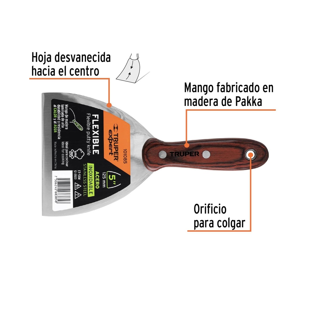 Espátula 5' acero inoxidable con mango de madera, Expert