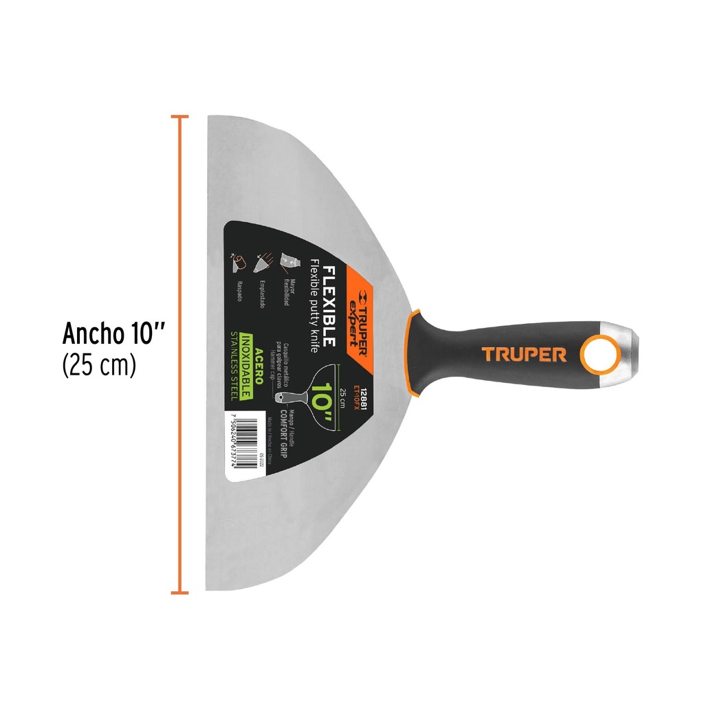 Espátula flexible 10' acero inox. mango Comfort Grip, Expert