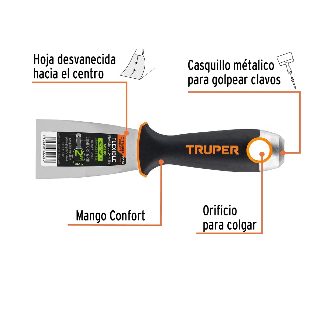 Espátula flexible 2' acero inox. mango Comfort Grip, Expert