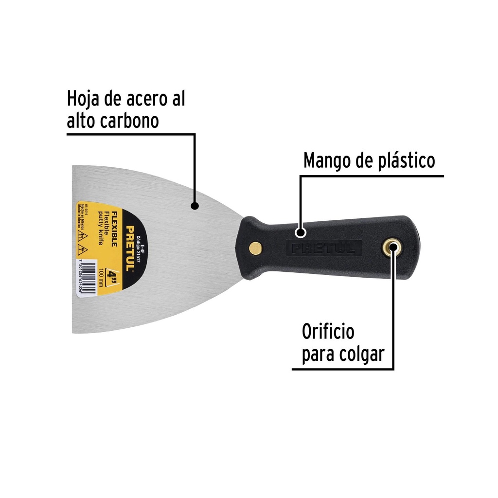 Espátula flexible 4' con mango de plástico, Pretul