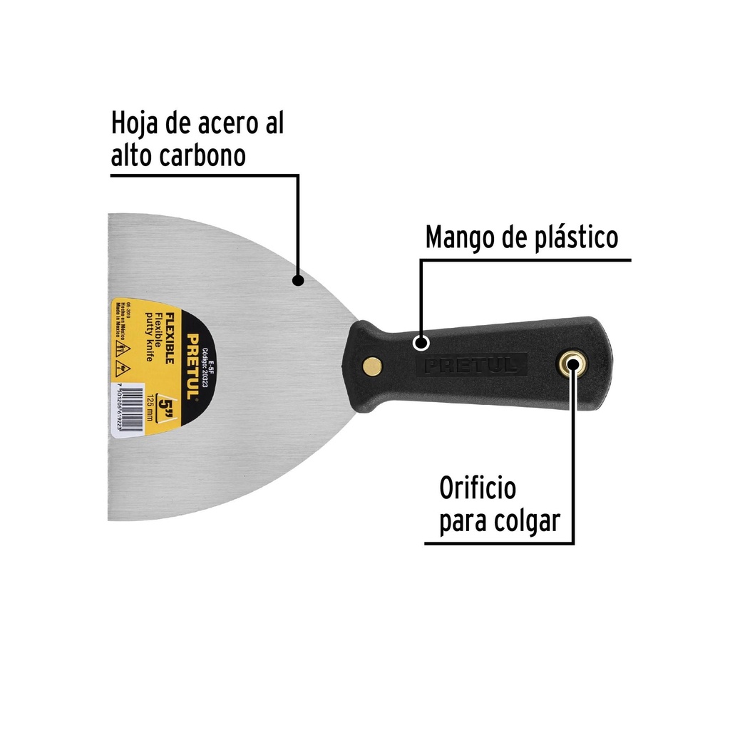 Espátula flexible 5' con mango de plástico, Pretul