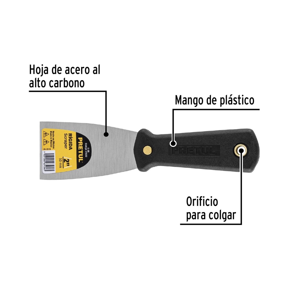 Espátula rígida 2' con mango de plástico, Pretul