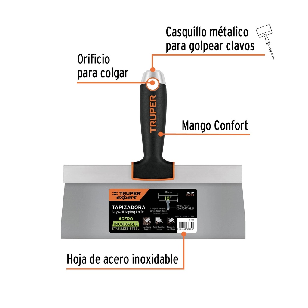 Espátula tapizadora de 10' acero inoxidable, Truper Expert