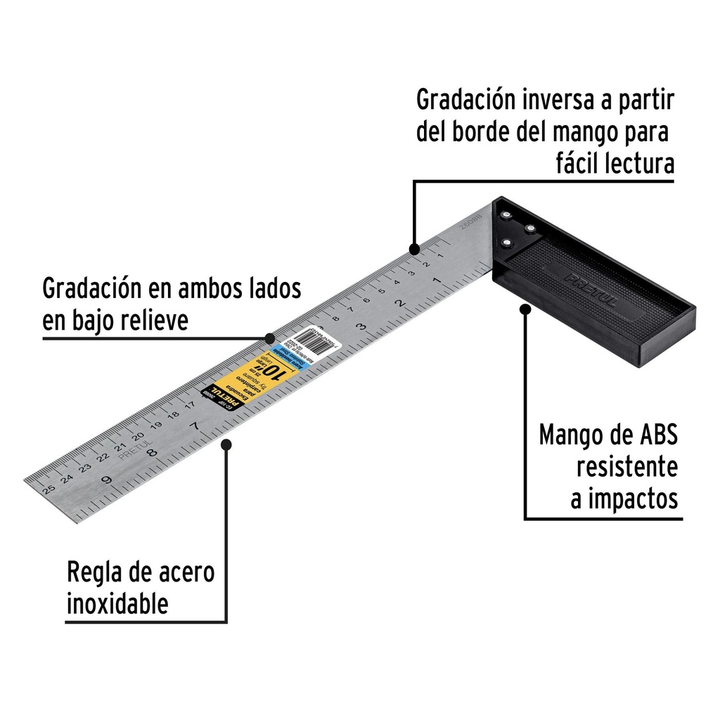 Escuadra 10' para carpintero, Pretul