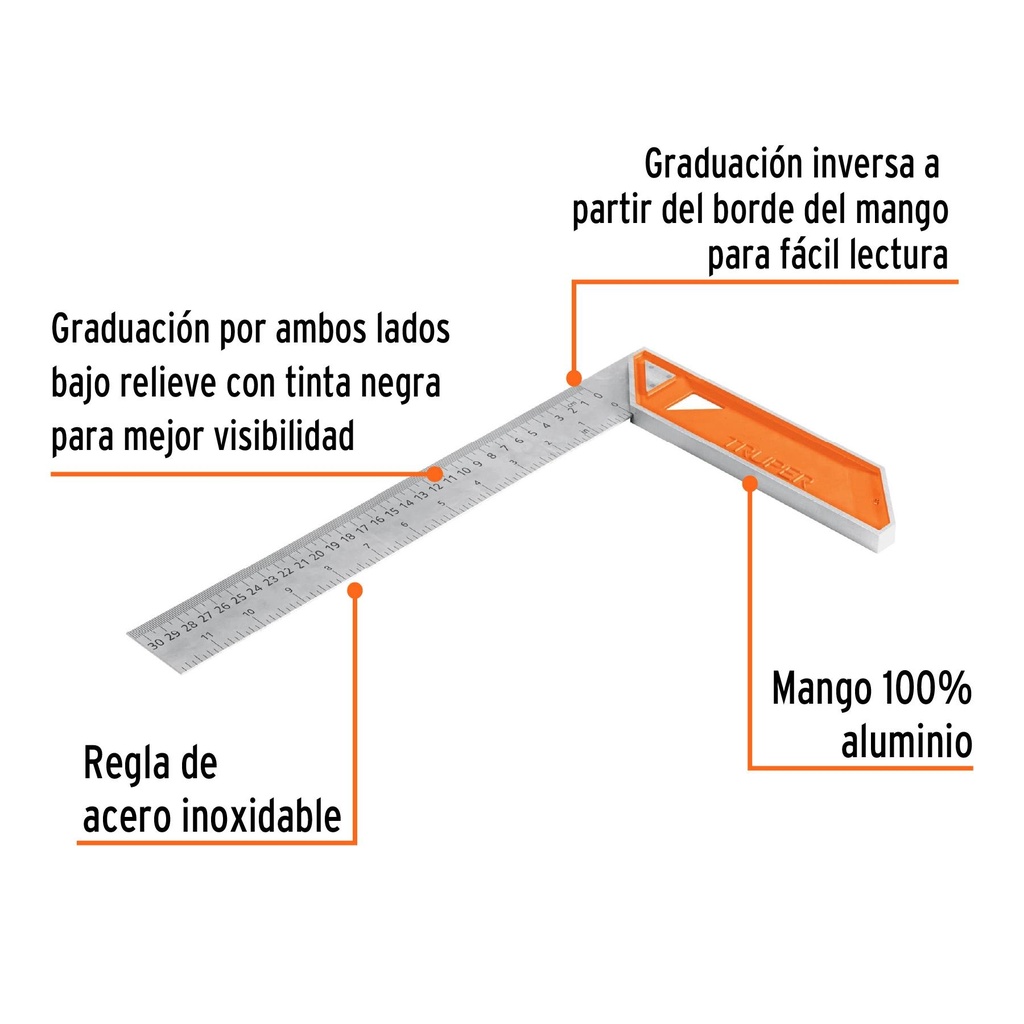 Escuadra 12' para carpintero con mango 100% de aluminio