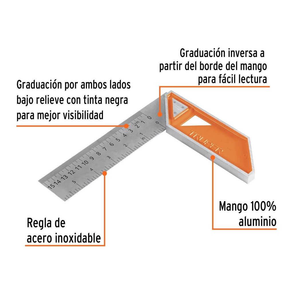 Escuadra 6' para carpintero con mango 100% de aluminio