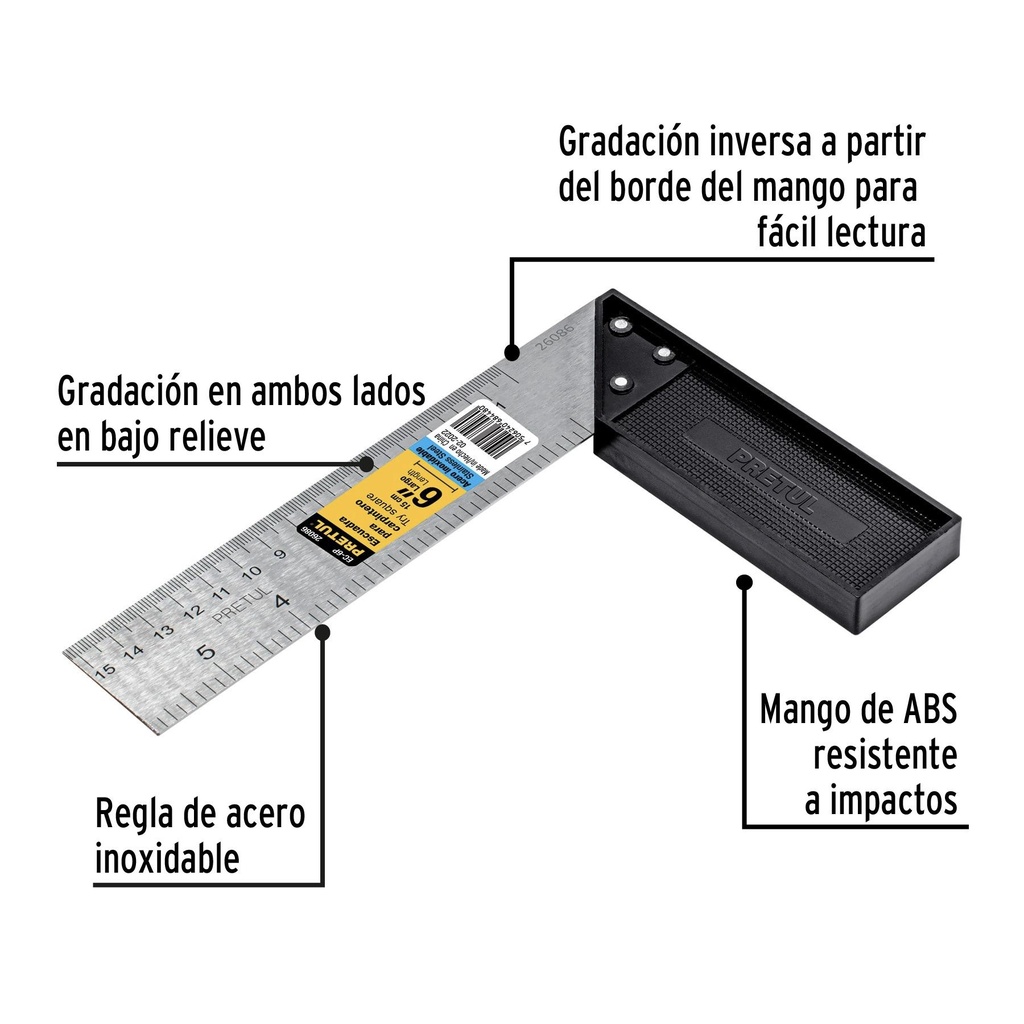 Escuadra 6' para carpintero, Pretul