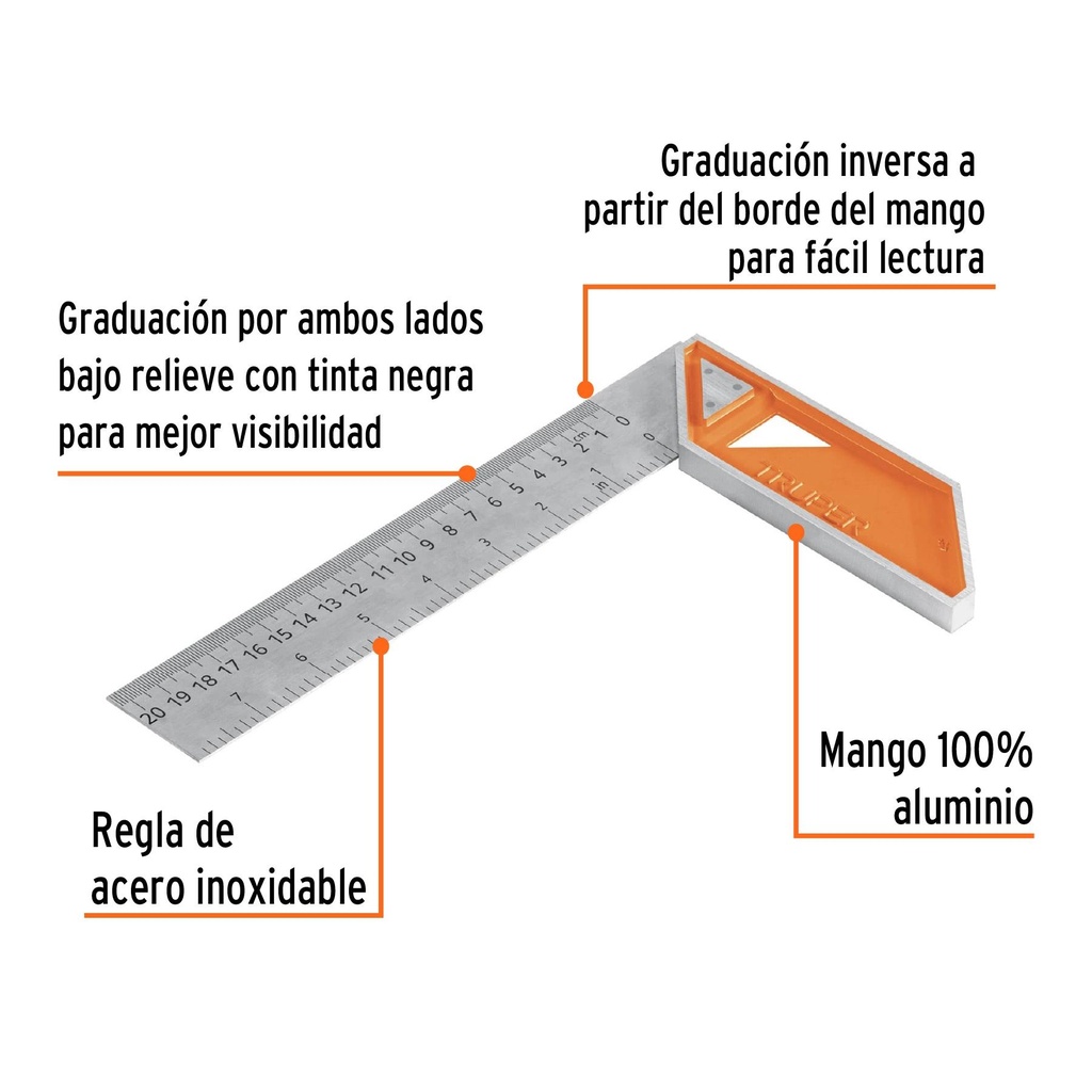 Escuadra 8' para carpintero con mango 100% de aluminio