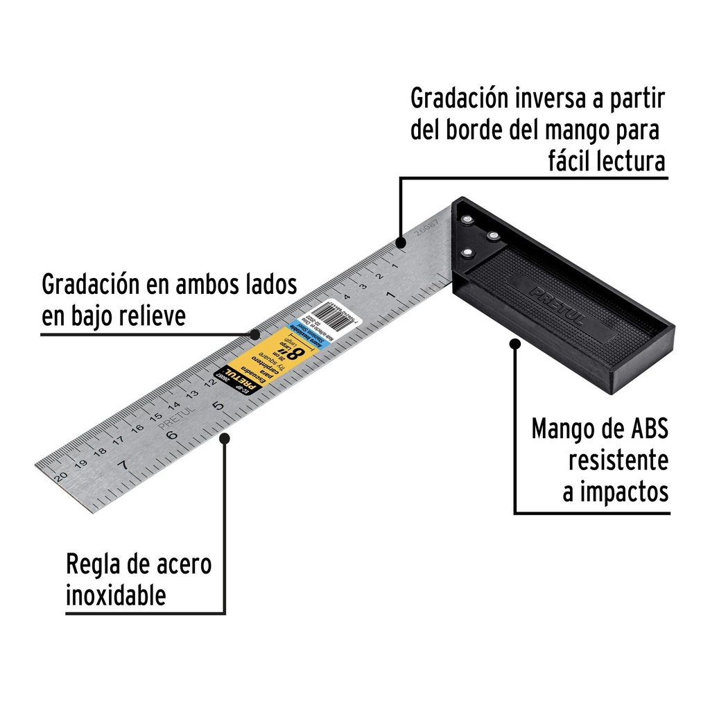 Escuadra 8' para carpintero, Pretul