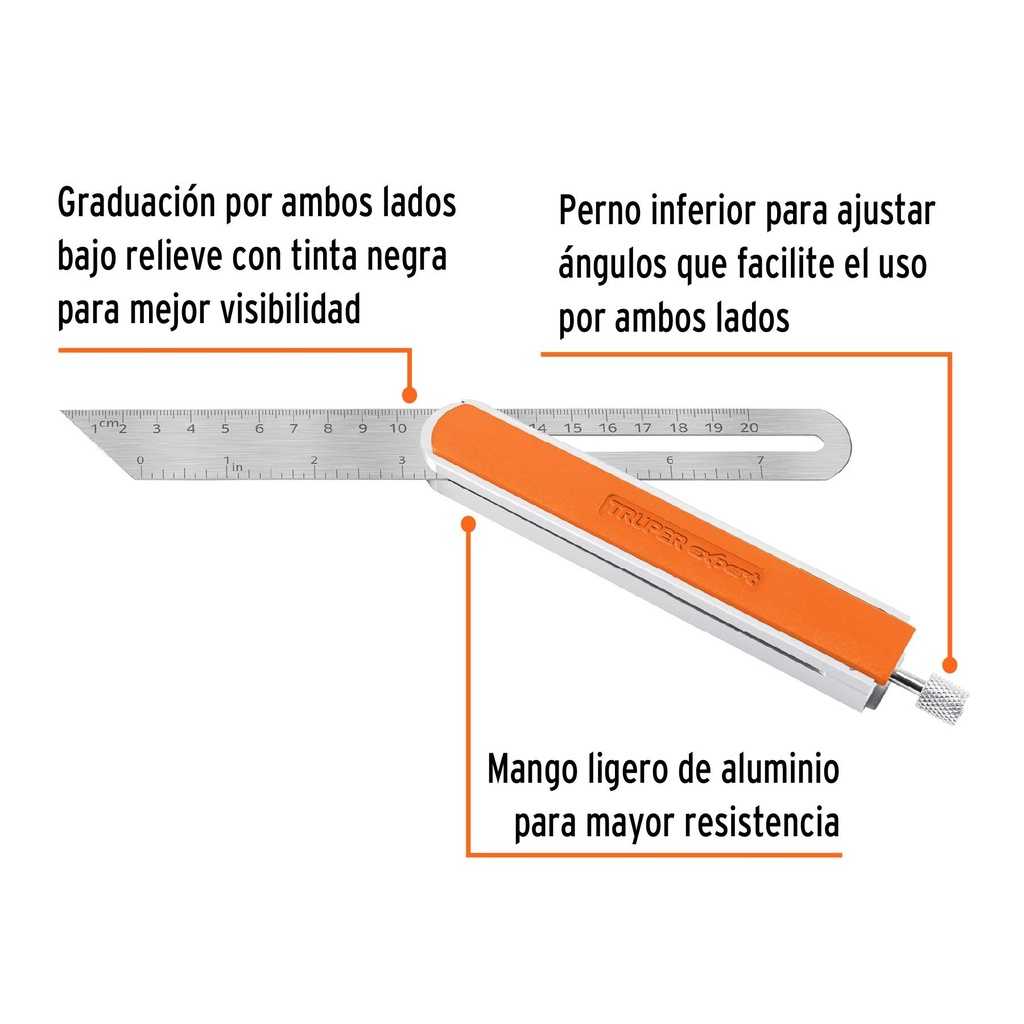 Escuadra 9' falsa de acero inox mango de aluminio, Expert