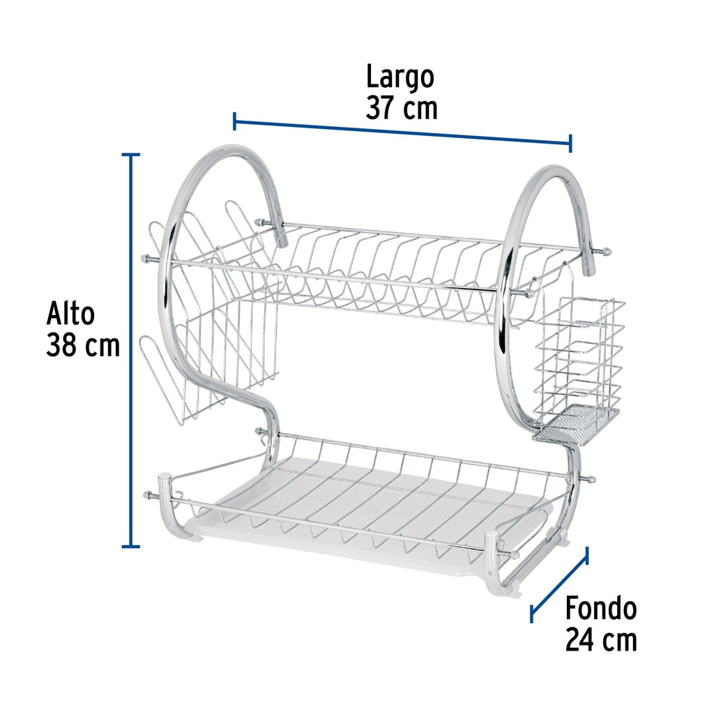 Escurridor de acero cromado con 2 niveles para trastes