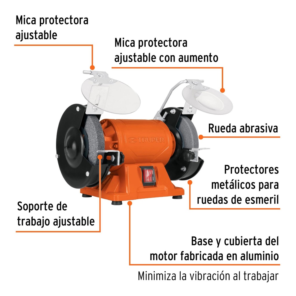 Esmeril de banco de 5' de 1/4 HP, Truper