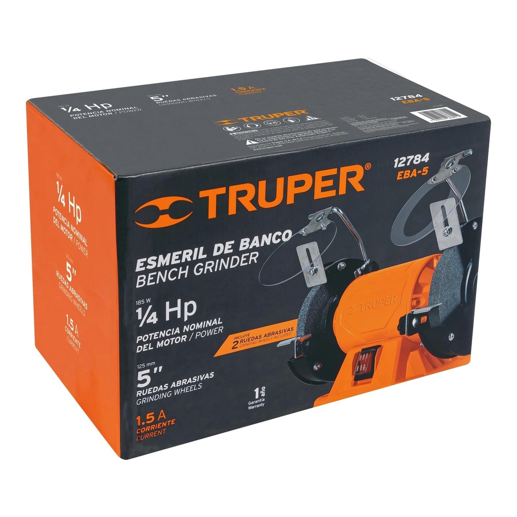 Esmeril de banco de 5' de 1/4 HP, Truper