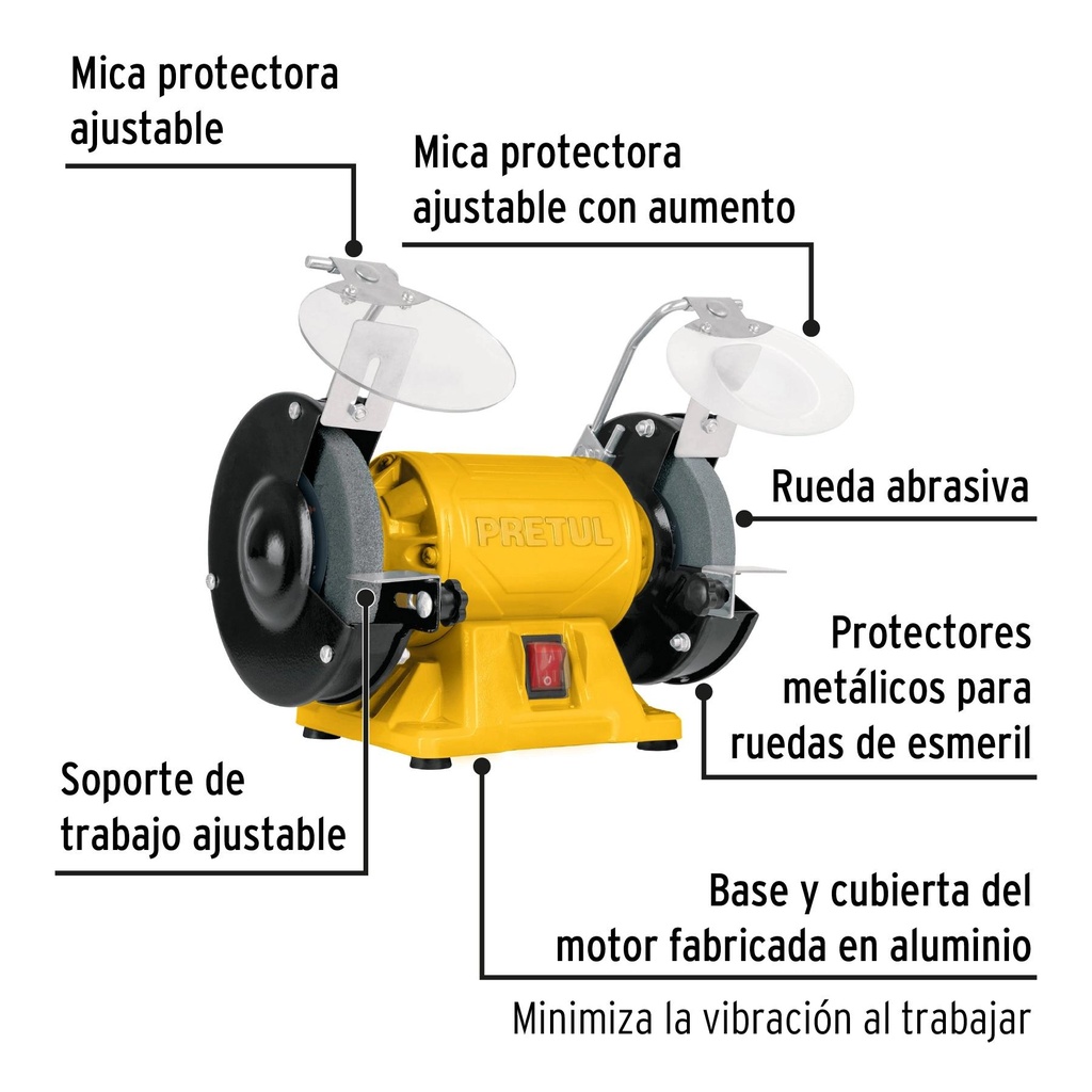 Esmeril de banco de 5' de 1/6 Hp Pretul