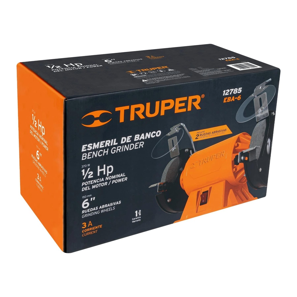 Esmeril de banco de 6' de 1/2 HP, Truper