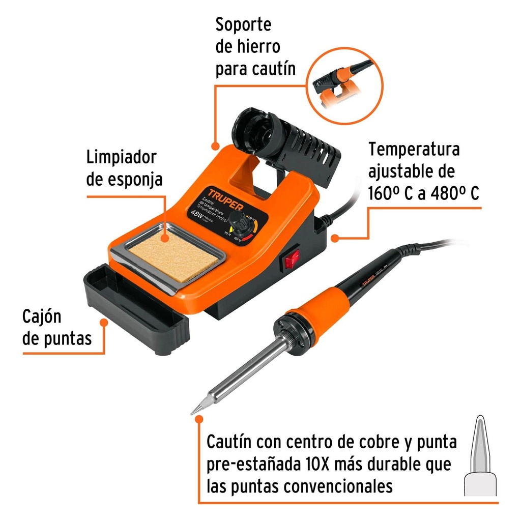 Cautín 48 W profesional para electrónica con estación