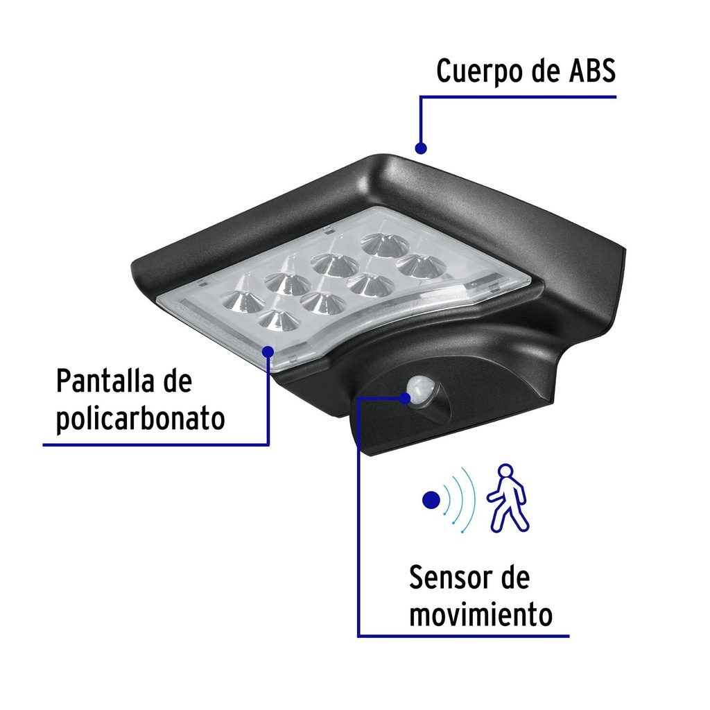 Arbotante solar LED 4 W con sensor de movimiento, Volteck