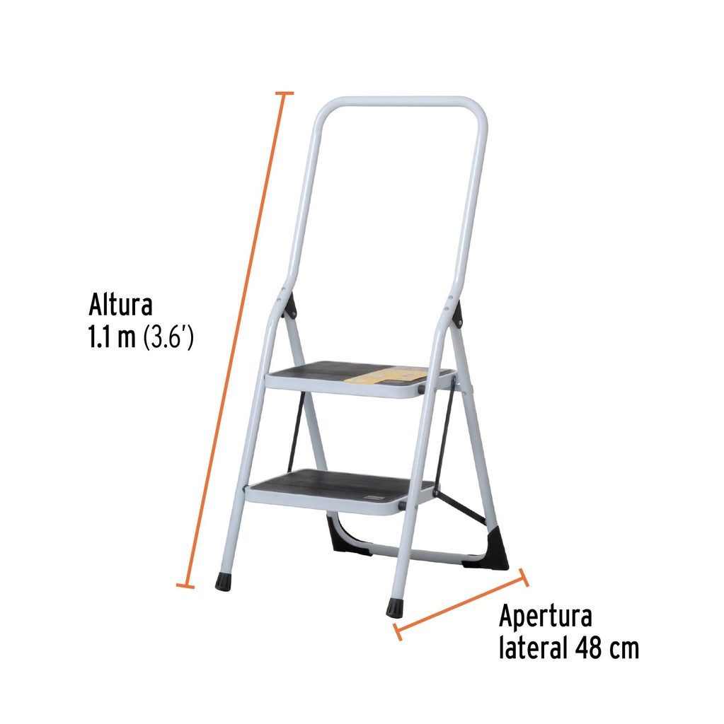 Escalera tubular, plegable, 2 peldaños con barandal, Pretul