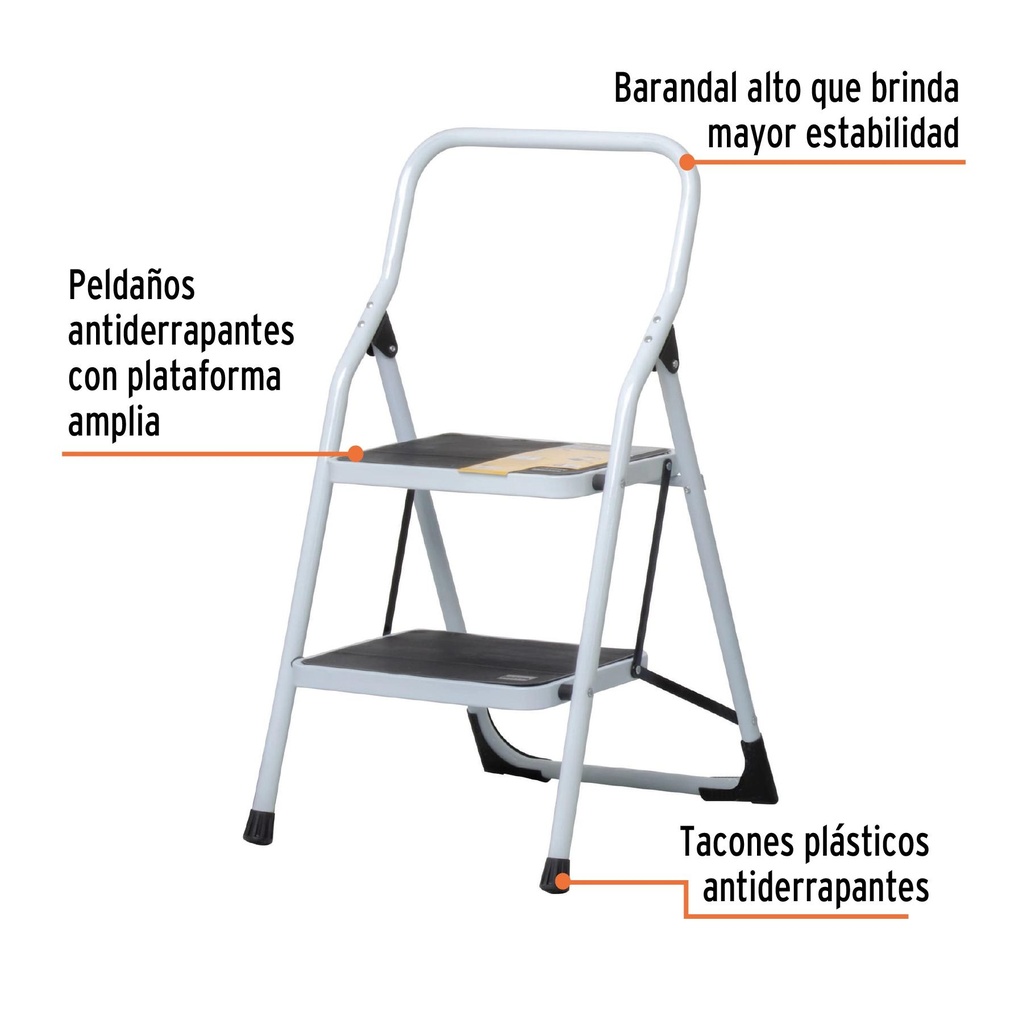 Escalera tubular, plegable, 2 peldaños, Pretul