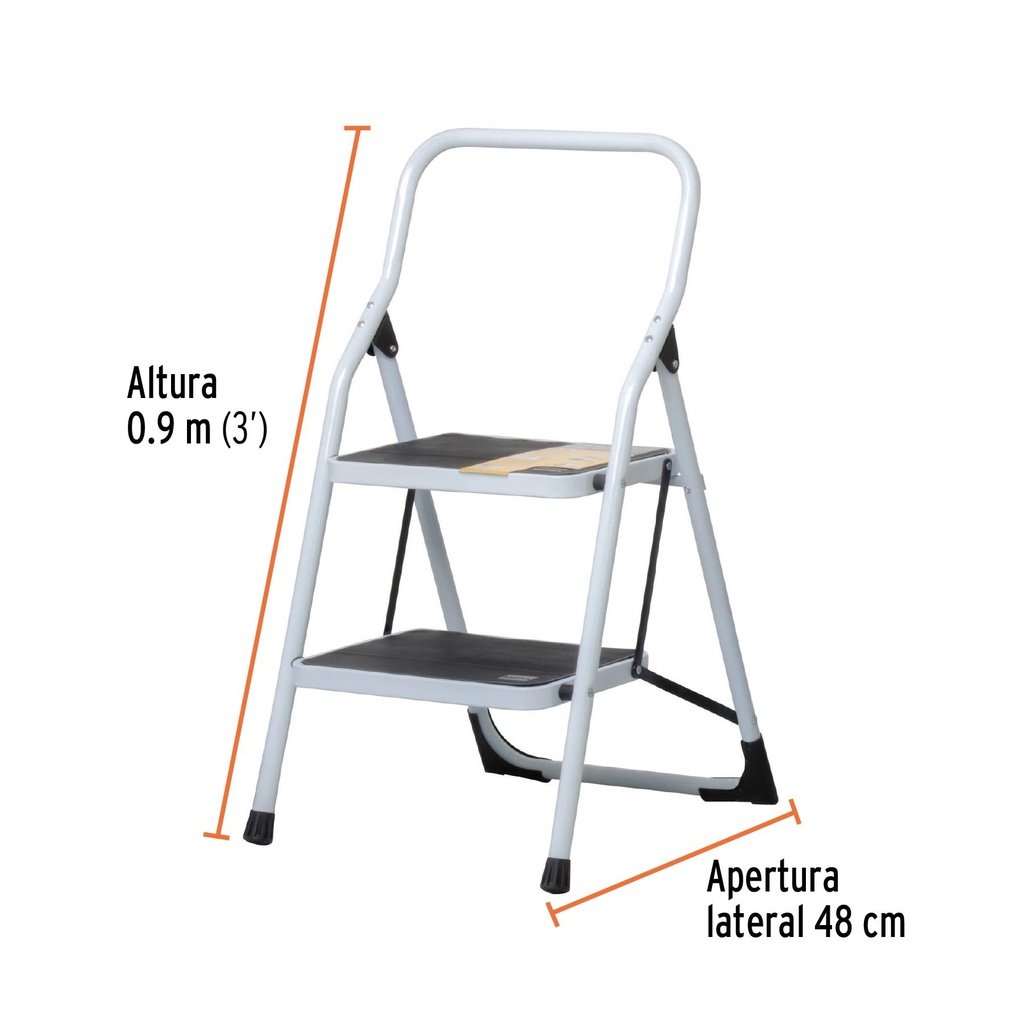 Escalera tubular, plegable, 2 peldaños, Pretul