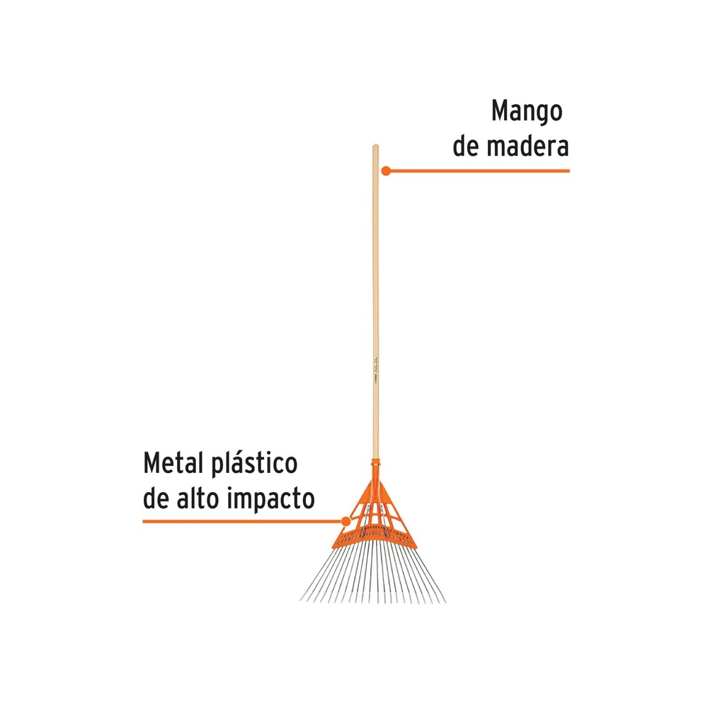 Escoba metal/plástico alto impacto, cabeza recta, 22 dientes