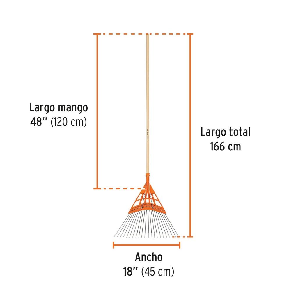 Escoba metal/plástico alto impacto, cabeza recta, 22 dientes