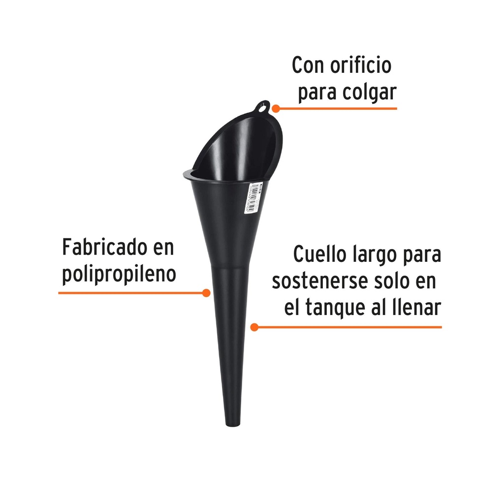 Embudo plástico 250 ml, cuello rígido, Truper