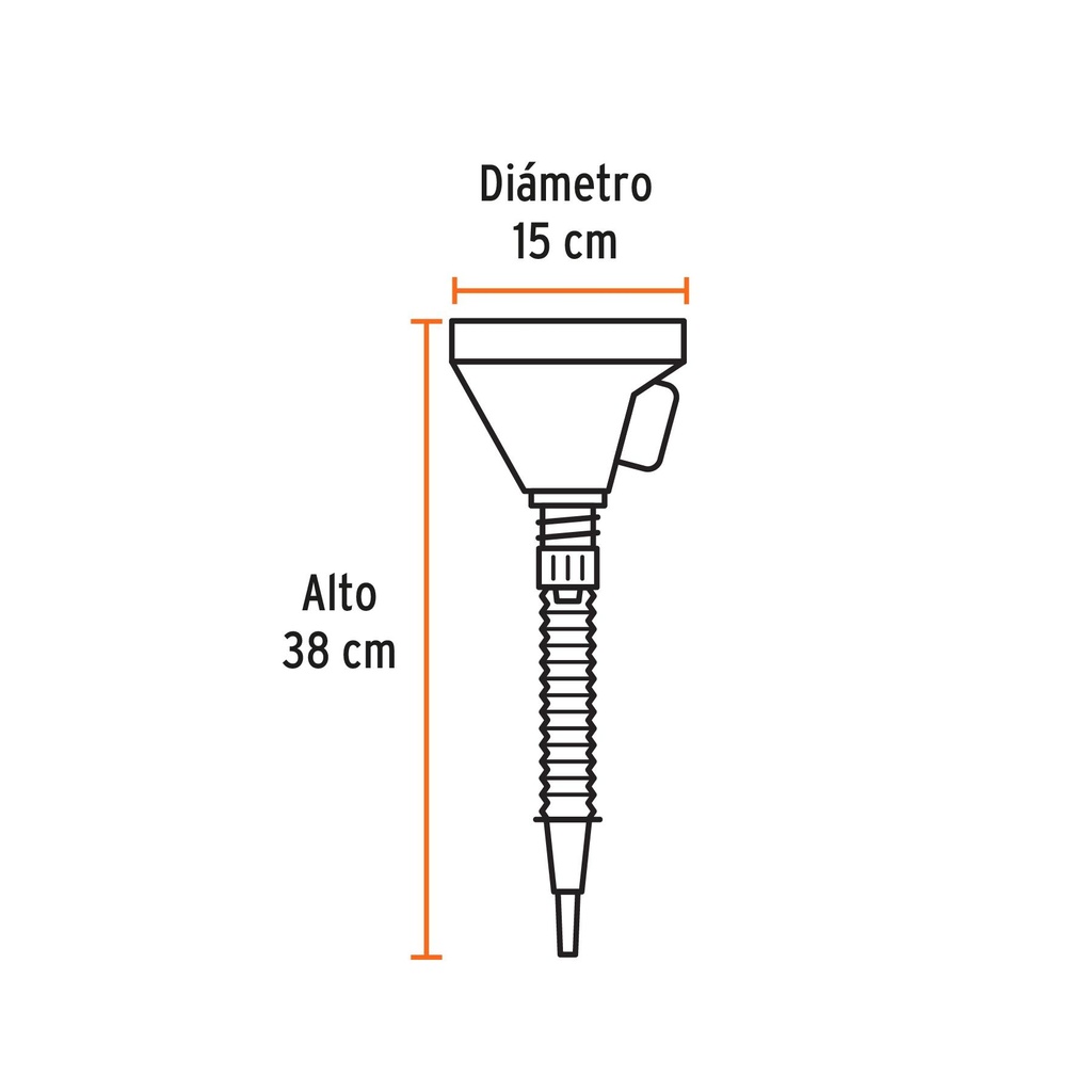 Embudo plástico 500 ml, cuello flexible con filtro, Truper