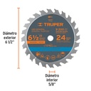 Disco sierra 6-1/2' p/madera, 24 dientes con centro 5/8'